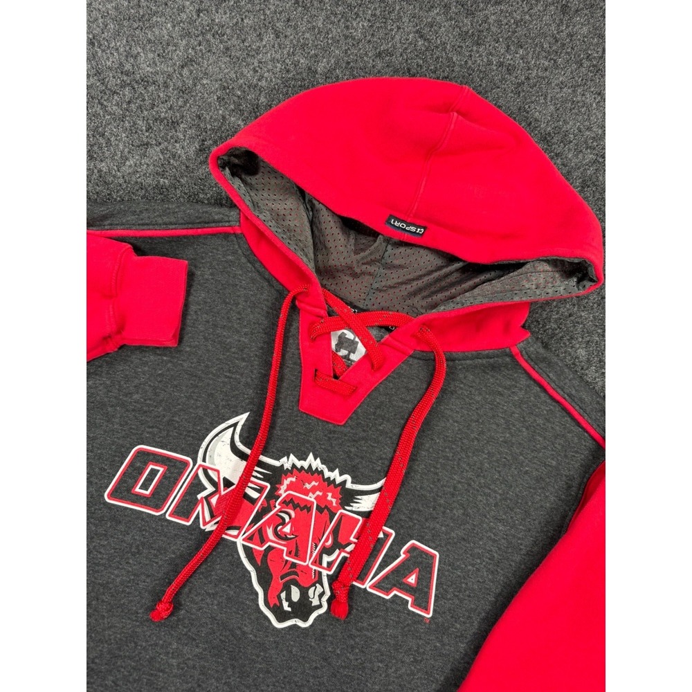 Omaha Mavericks Hoodie Mens Medium Red Gray Lace Up Pullover Fleece NCAA College